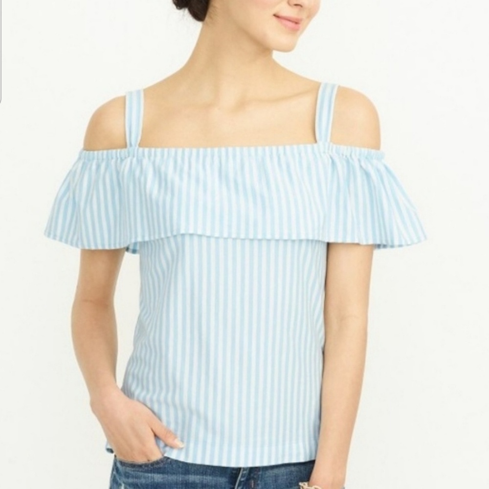 J crew striped off the shoulder top